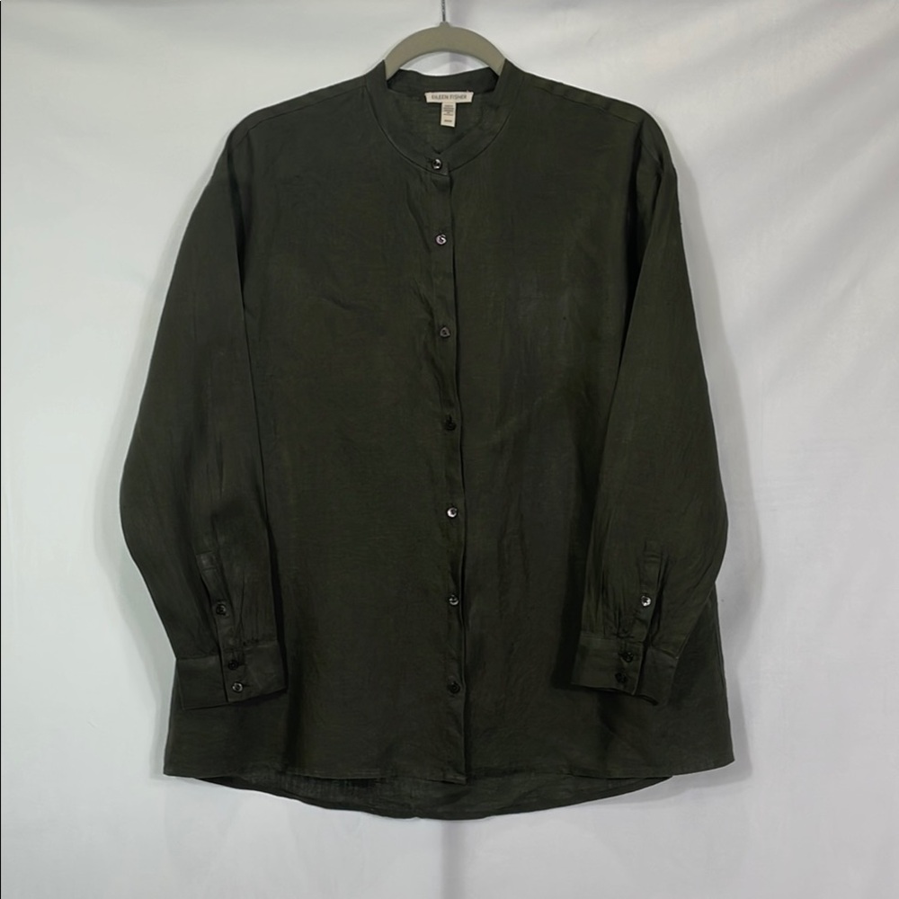 Eileen Fisher 100% Organic Linen Long Sleeve Button Down XS EUC